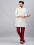 Vastramay Men's White Silk Blend Curved Kurta Pant Set