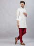Vastramay Men's White Silk Blend Curved Kurta Pant Set