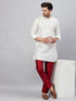 Vastramay Men's White Silk Blend Curved Kurta Pant Set