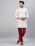 Vastramay Men's White Silk Blend Curved Kurta Pant Set