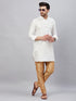 Vastramay Men's White Silk Blend Curved Kurta Pant Set