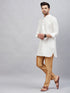 Vastramay Men's White Silk Blend Curved Kurta Pant Set