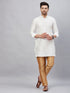 Vastramay Men's White Silk Blend Curved Kurta Pant Set