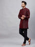 Vastramay Men's Wine Silk Blend Curved Kurta Pant Set