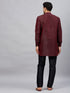 Vastramay Men's Wine Silk Blend Curved Kurta Pant Set