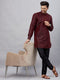 Vastramay Men's Wine Silk Blend Curved Kurta Pant Set
