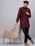 Vastramay Men's Wine Silk Blend Curved Kurta Pant Set