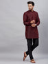 Vastramay Men's Wine Silk Blend Curved Kurta Pant Set