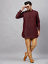 Vastramay Men's Wine Silk Blend Curved Kurta Pant Set