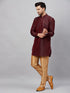 Vastramay Men's Wine Silk Blend Curved Kurta Pant Set