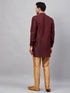 Vastramay Men's Wine Silk Blend Curved Kurta Pant Set
