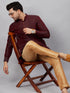Vastramay Men's Wine Silk Blend Curved Kurta Pant Set