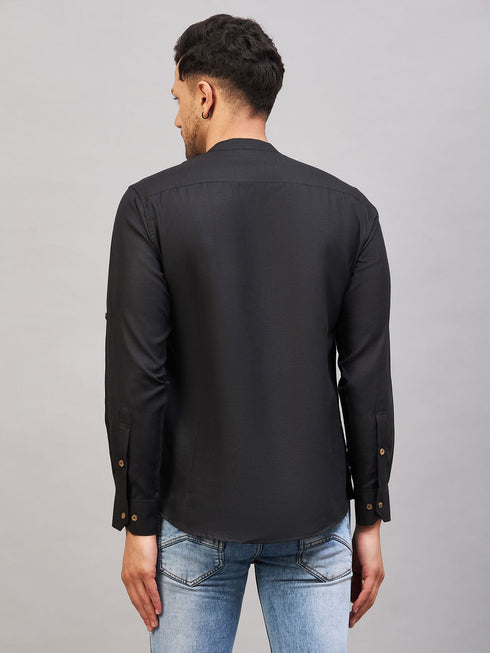 Vastramay Men's Black Short Cotton Kurta