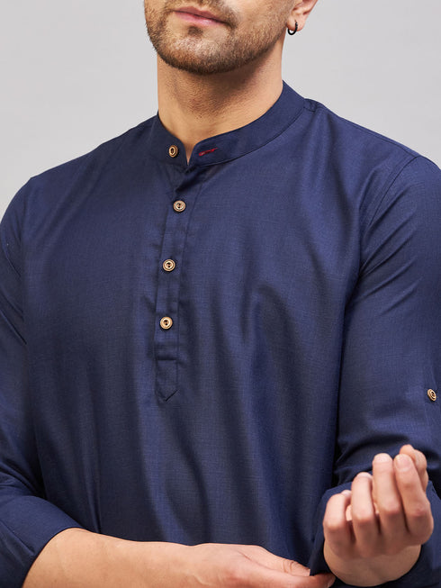 Vastramay Men's Blue Short Cotton Kurta
