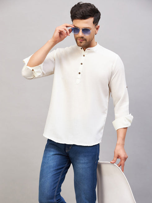Vastramay Men's Cream Short Cotton Kurta