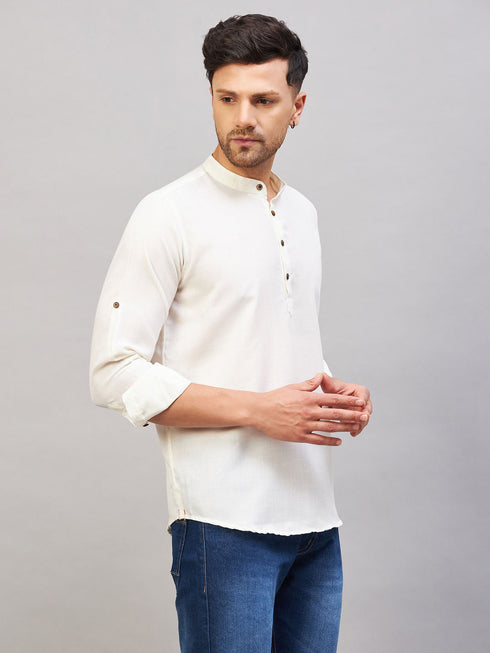 Vastramay Men's Cream Short Cotton Kurta