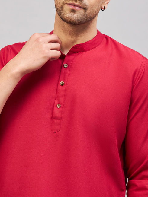 Vastramay Men's Maroon Short Cotton Kurta