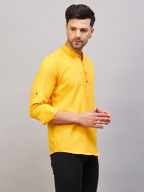 Vastramay Men's Mustard Short Cotton Kurta