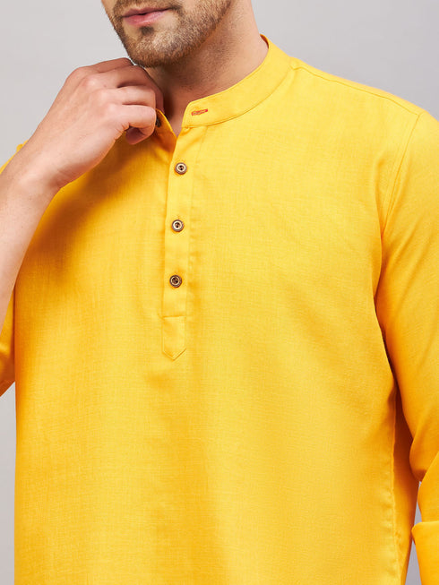 Vastramay Men's Mustard Short Cotton Kurta