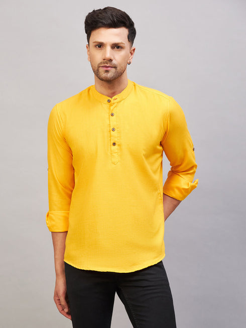 Vastramay Men's Mustard Short Cotton Kurta