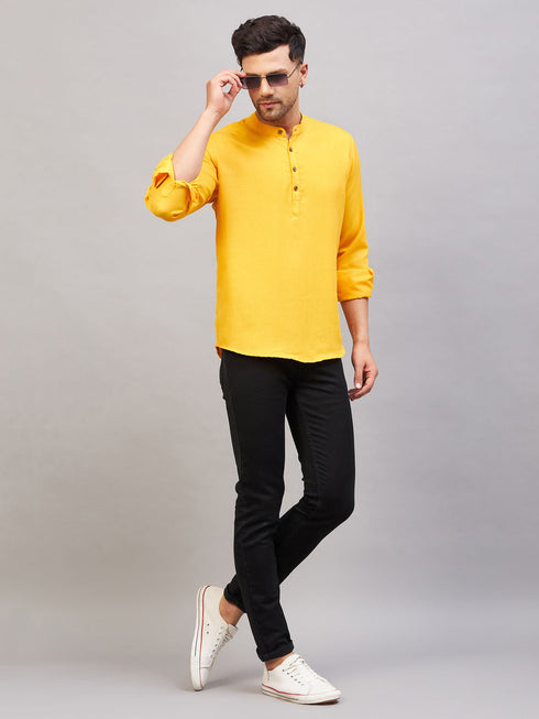 Vastramay Men's Mustard Short Cotton Kurta