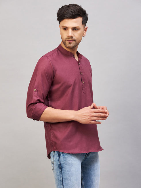 Vastramay Men's Purple Short Cotton Kurta