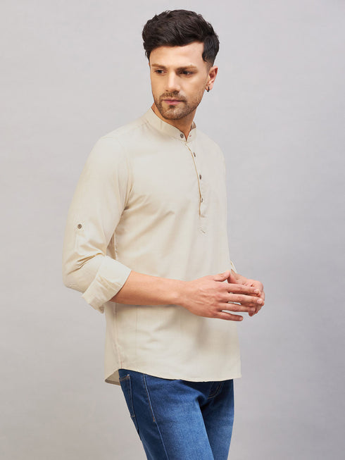 Vastramay Men's Light Green Short Cotton Kurta