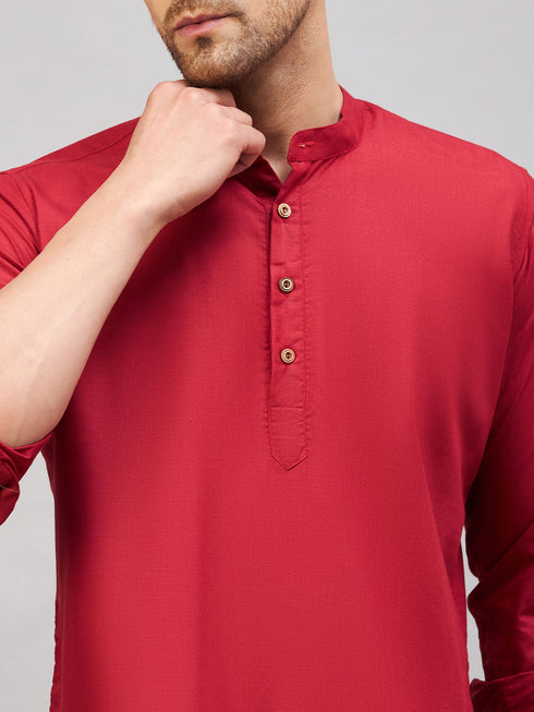 Vastramay Men's Maroon Short Cotton Kurta