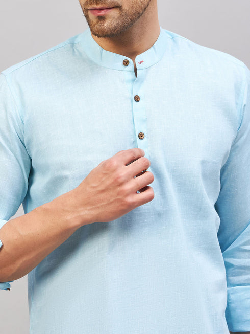 Vastramay Men's Aqua Short Cotton Kurta