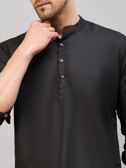 Vastramay Men's Black Short Cotton Kurta
