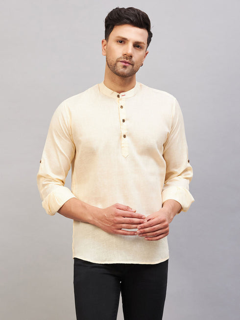 Vastramay Men's Cream Short Cotton Kurta