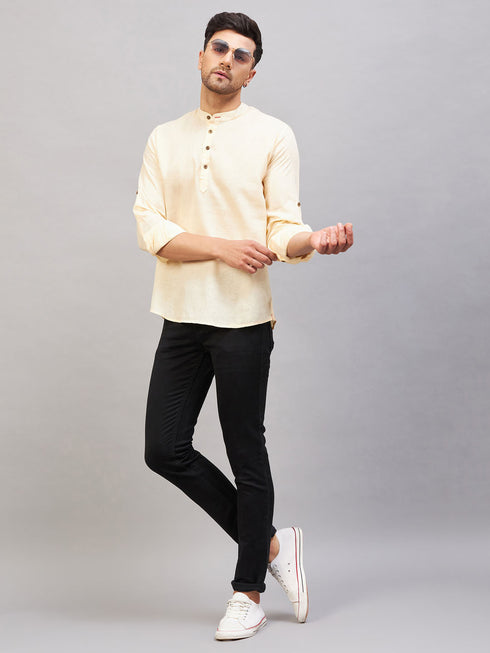 Vastramay Men's Cream Short Cotton Kurta