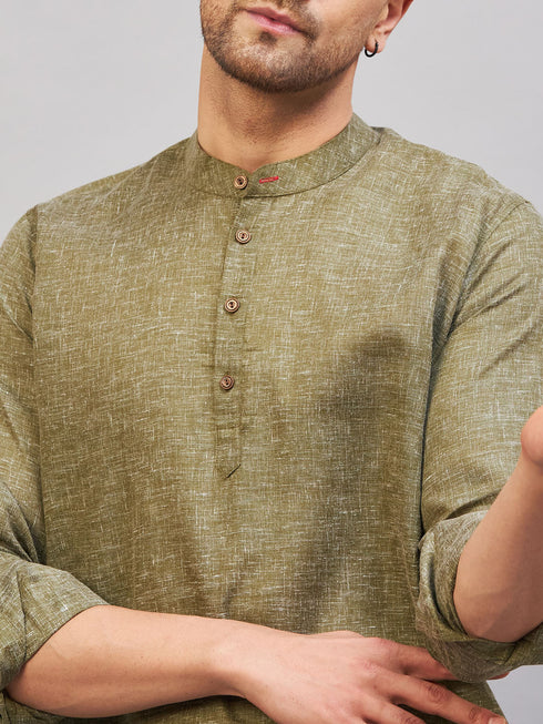 Vastramay Men's Green Short Cotton Kurta