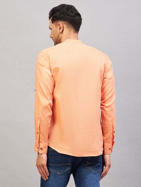Vastramay Men's Orange Short Cotton Kurta