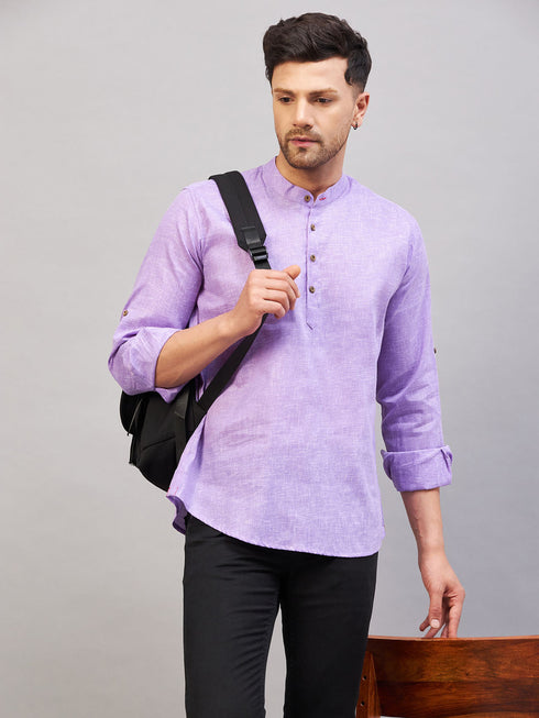 Vastramay Men's Purple Short Cotton Kurta