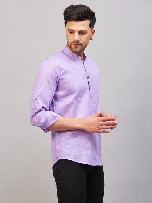 Vastramay Men's Purple Short Cotton Kurta
