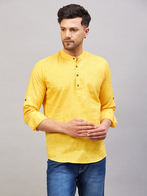 Vastramay Men's Yellow Short Cotton Kurta