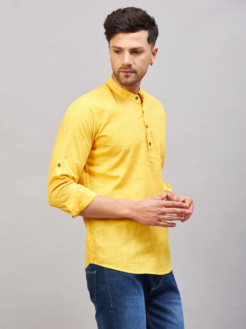 Vastramay Men's Yellow Short Cotton Kurta