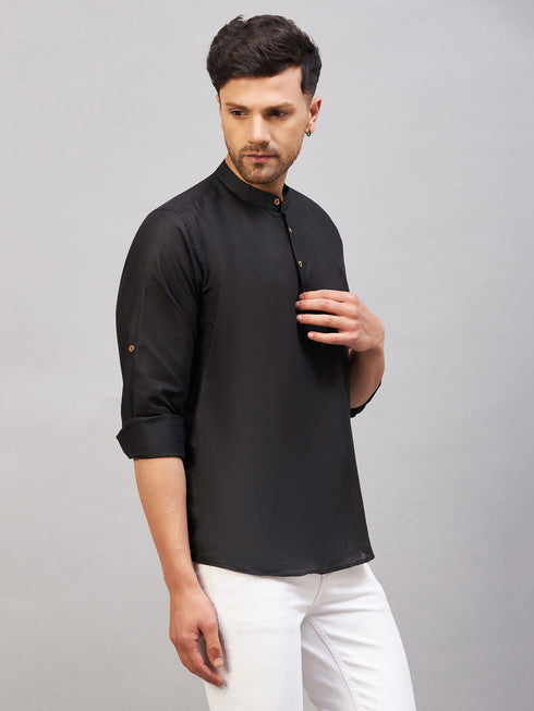 Vastramay Men's Black Short Cotton Kurta