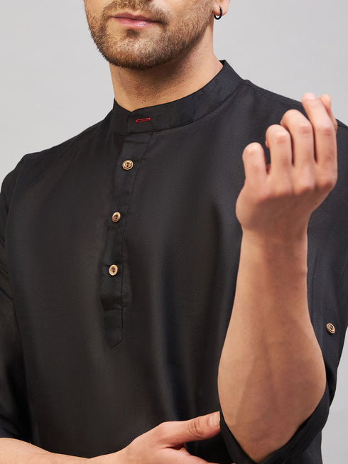 Vastramay Men's Black Short Cotton Kurta