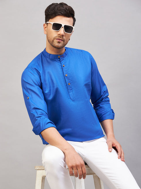Vastramay Men's Blue Short Cotton Kurta
