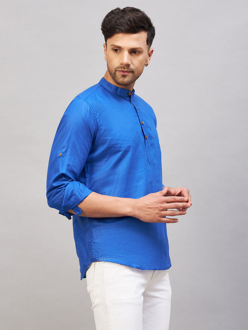 Vastramay Men's Blue Short Cotton Kurta