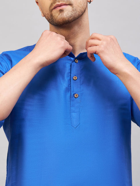 Vastramay Men's Blue Short Cotton Kurta