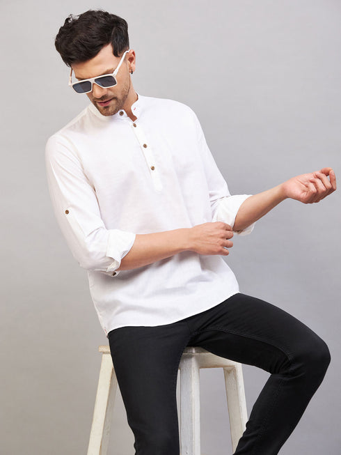 Vastramay Men's Cream Short Cotton Kurta