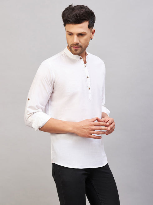 Vastramay Men's Cream Short Cotton Kurta