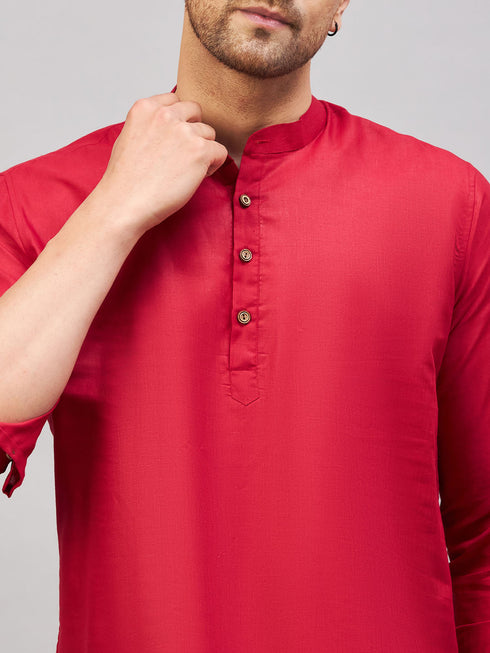 Vastramay Men's Maroon Short Cotton Kurta