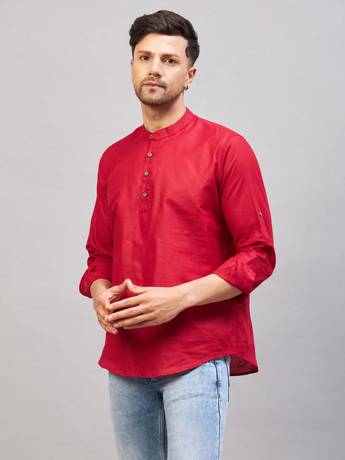 Vastramay Men's Maroon Short Cotton Kurta