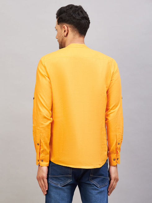 Vastramay Men's Orange Short Cotton Kurta