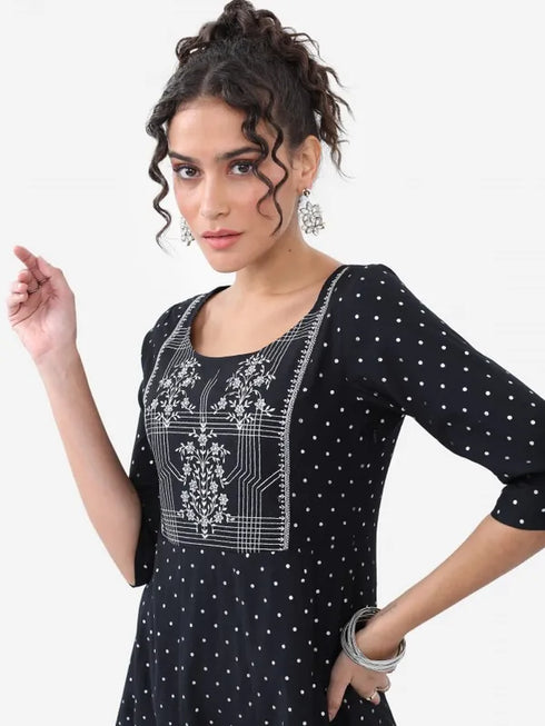 Vasthrlay Black Printed A-Line Kurtas
