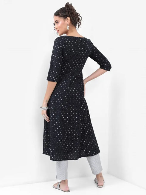 Vasthrlay Black Printed A-Line Kurtas